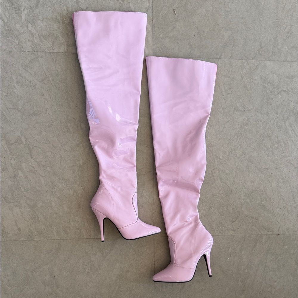 Pleaser Light Pink Over-the-Knee Boots